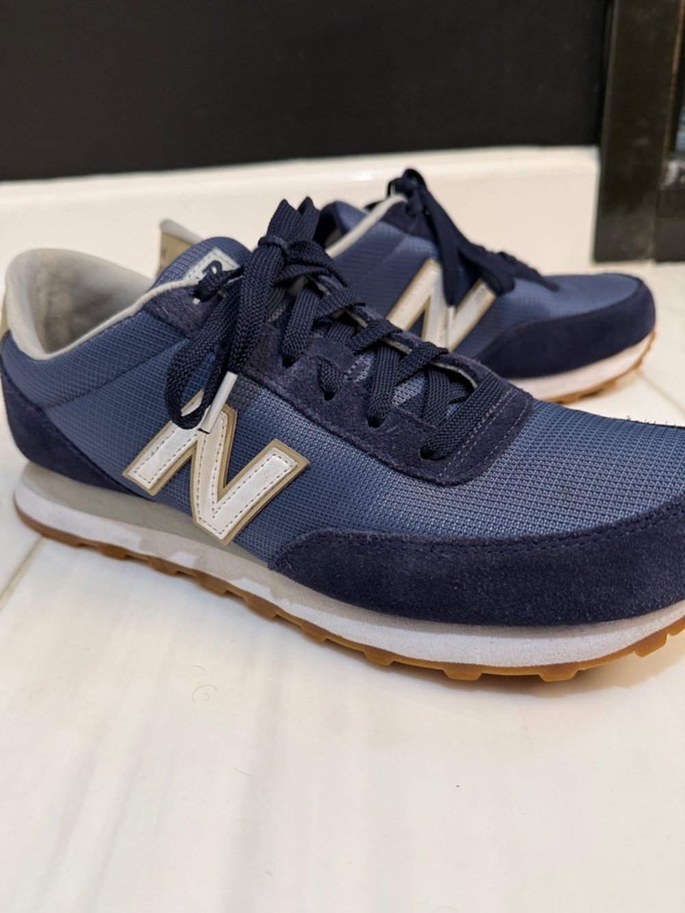 New Balance 501 Navy and White Retro Mesh Sneakers